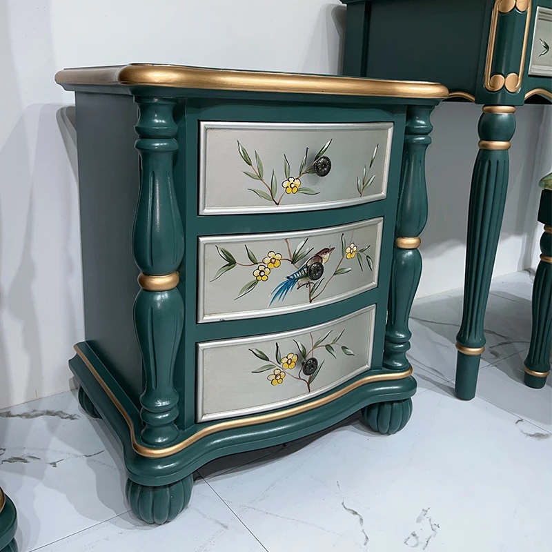 美式床头柜储物柜手工彩绘客厅靠墙边鞋柜五斗柜家用2025年新款