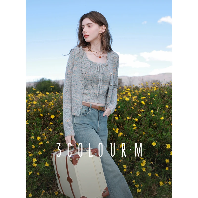 1509马琦尧专属三彩2025春季新款两件套针织衫套装花纱毛衣开dbq