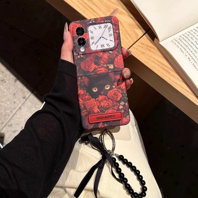 适用华为novaflip折叠屏手机壳新款高级玫瑰黑猫肤感设计novaflip