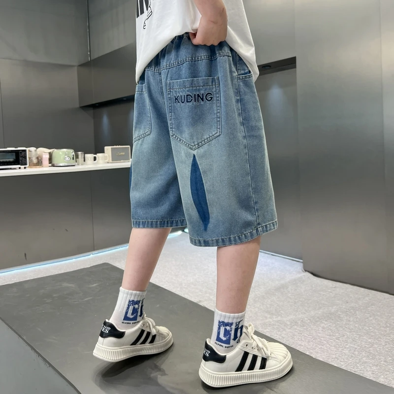 男童牛仔五分裤夏季薄款过膝2025中大童宽松韩版短裤儿童中裤帅气