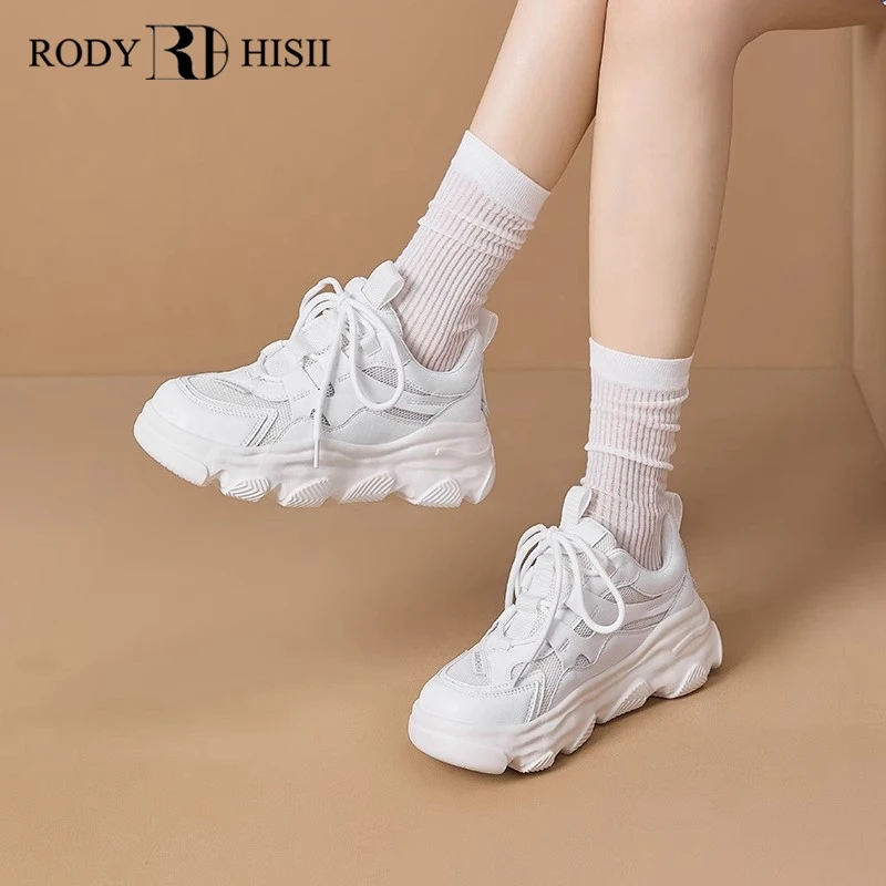 RODYHISII/洛狄希斯厚底小白鞋女2025新款夏季网面透气休闲运动鞋