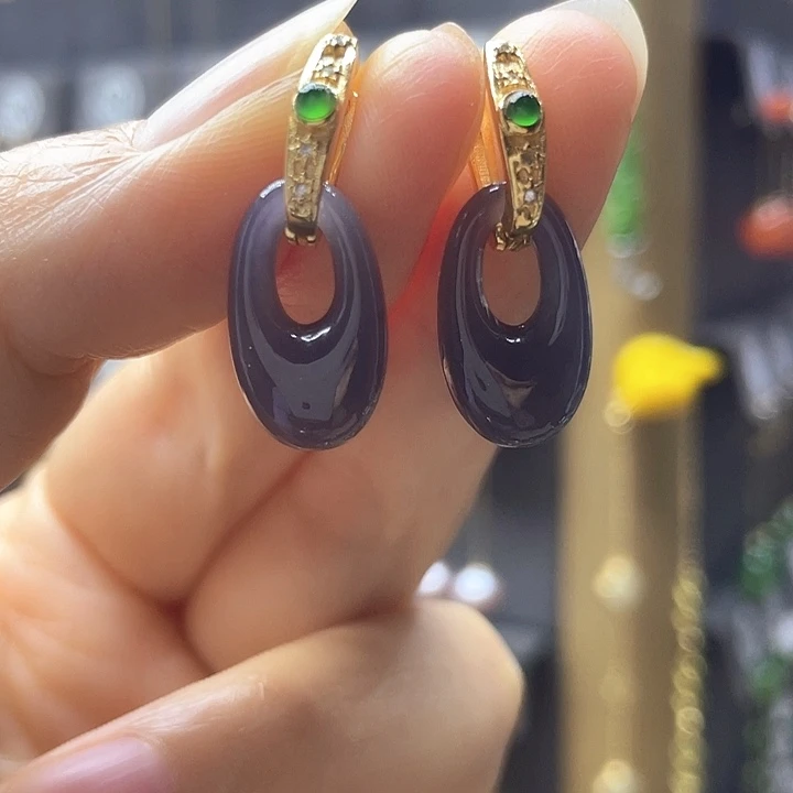 和田玉银S925镶嵌耳饰