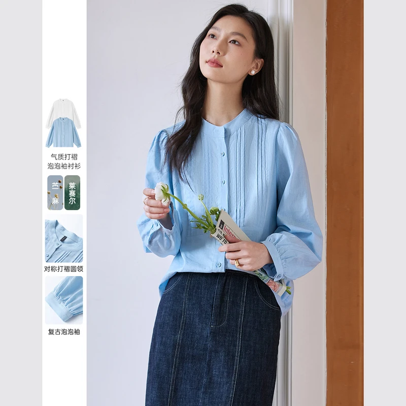 D*优雅时尚通勤欧若风衬衫夏款泡泡袖百搭开衫上衣A0317