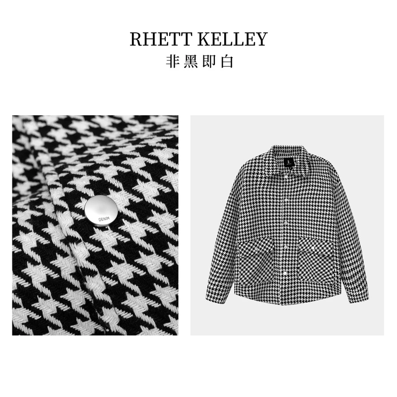 【特价淸仓】秋冬定制翻领千鸟格纹毛呢英伦气质磨毛修身夹克a16