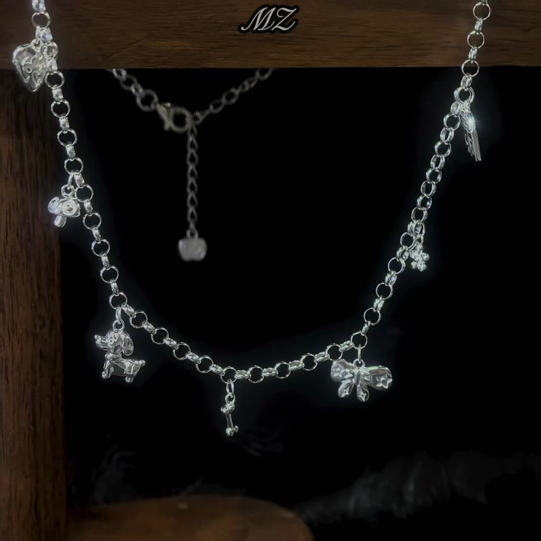 坠链均925银 韩版ins风童趣可爱蝴蝶结小房子爱心-多元素项链0534