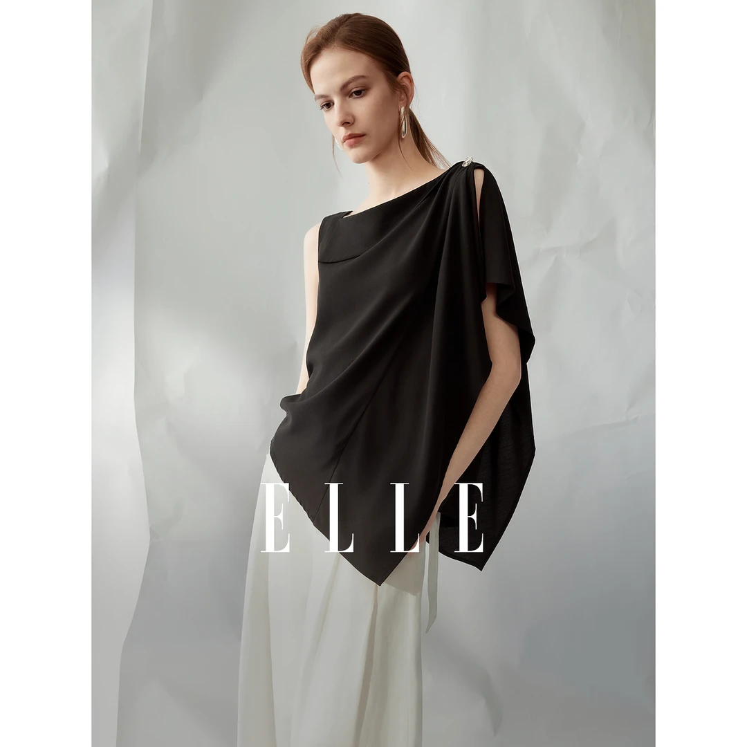 ELLE法式荡领无袖小衫女2025夏日穿搭不规则高级小众上衣EM51651
