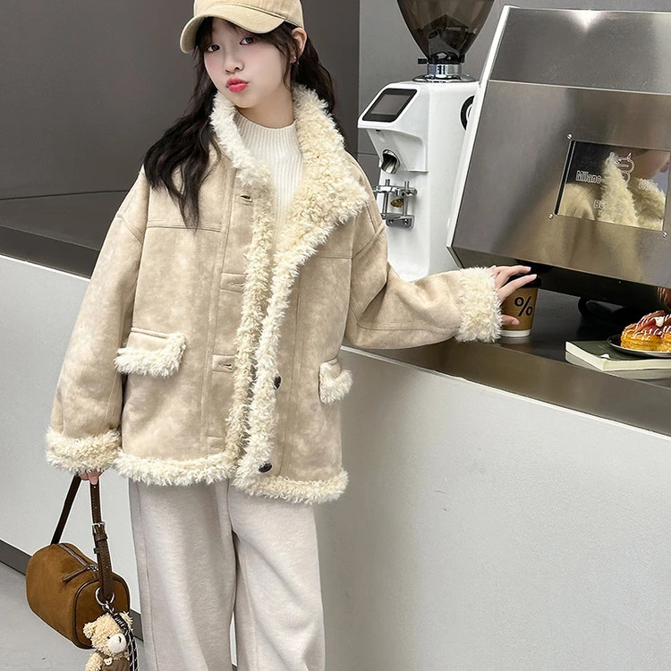 女童加绒外套秋冬装2025新款洋气时髦爆款女孩高级感加绒皮毛一体