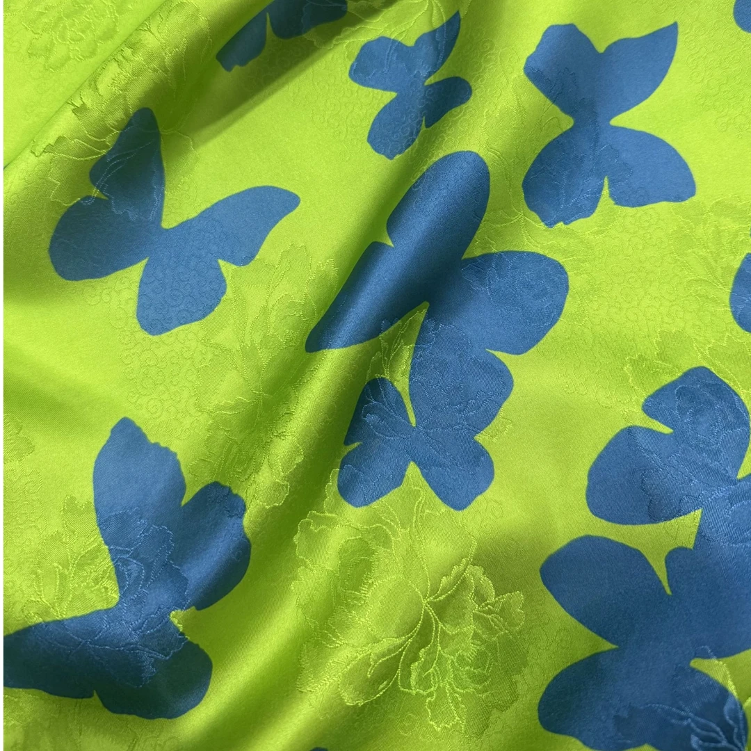 【蓝绿蝴蝶】人丝红云纱香云纱新中式时尚国风服装面料