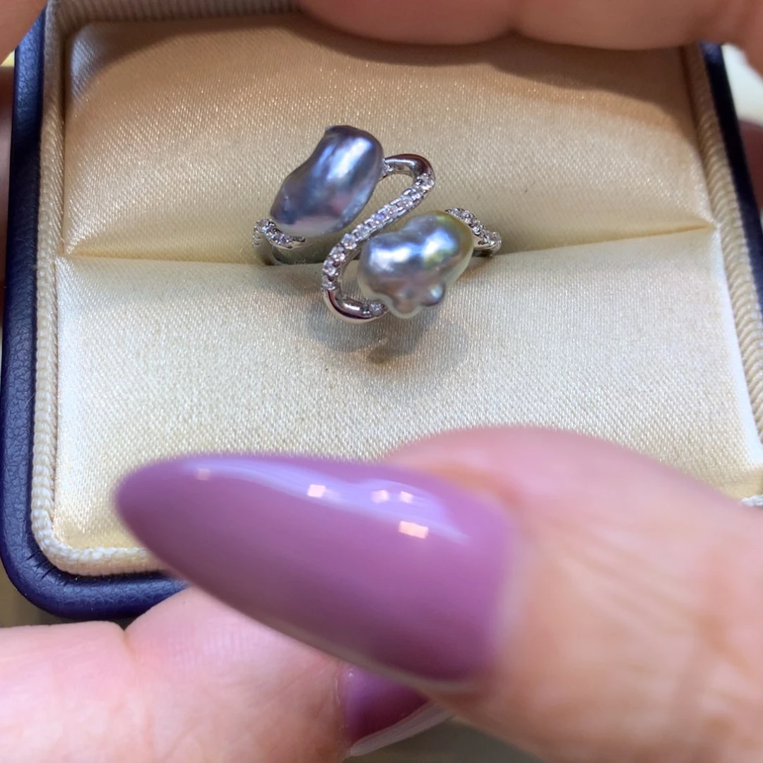 银S925镶嵌戒指海水珍珠