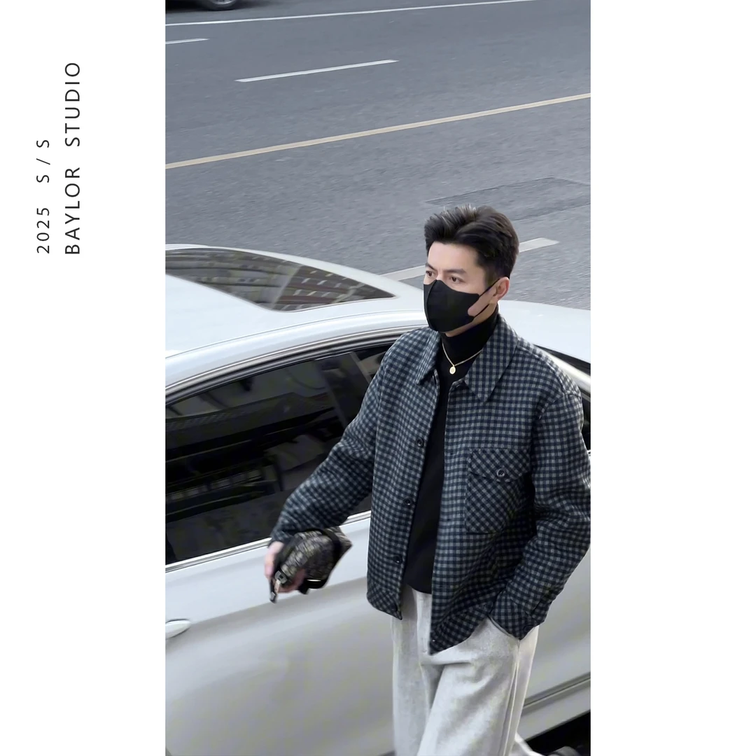 25春季顶奢系列 简约轻熟风 定制高级蓝色格纹手工双面羊毛呢夹克