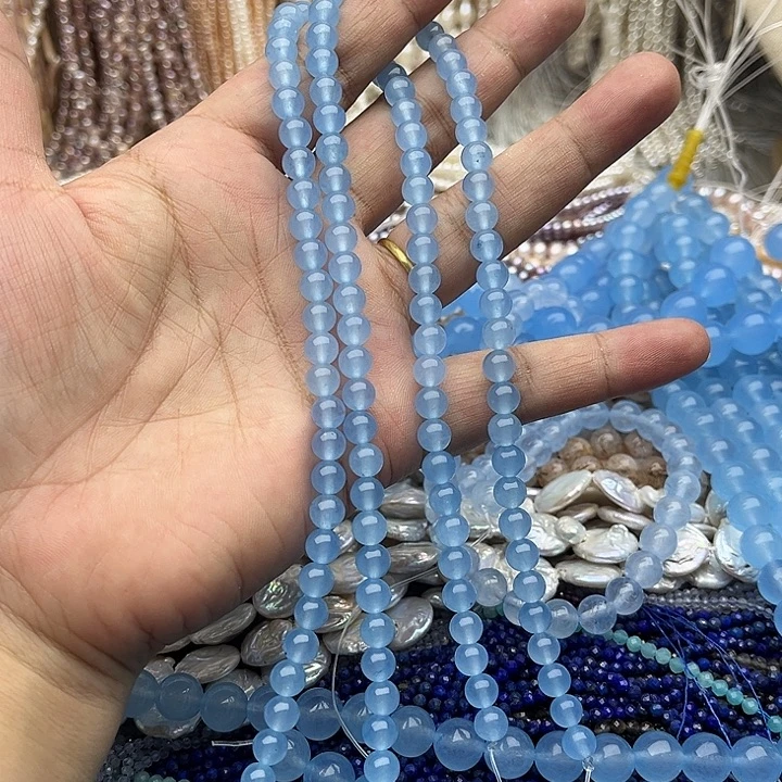 玛瑙/玉髓未镶嵌珠宝半成品一条6mm左右海蓝宝