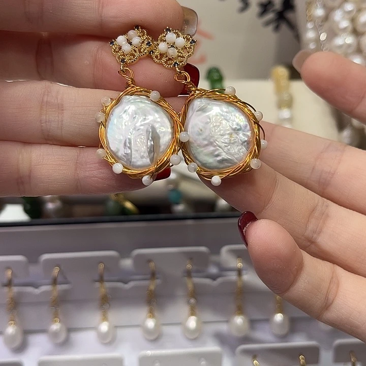 淡水珍珠耳饰合金