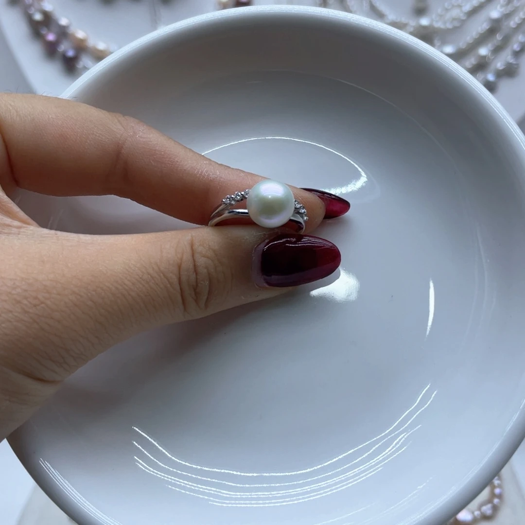 戒指银S925镶嵌淡水珍珠轩*妈