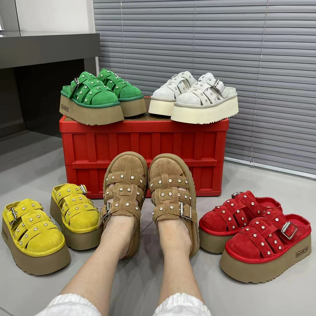 2025年新款水钻包头半拖鞋女外穿时尚百搭休闲小众设计感凉拖鞋女