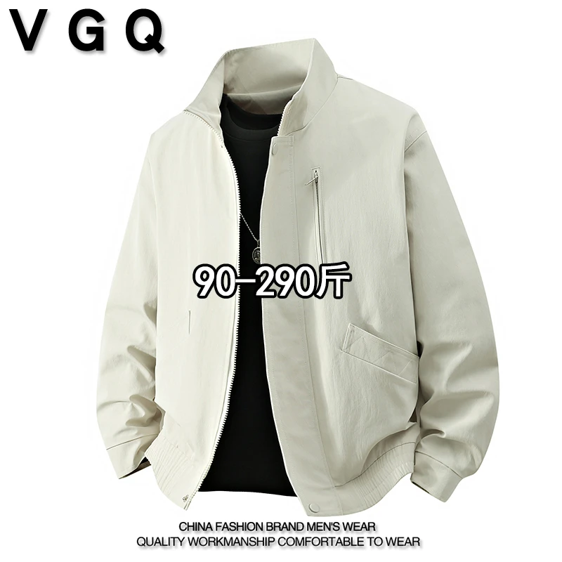 VGQ男士立领夹克秋季新款加肥加大码美式复古简约百搭外套上衣服
