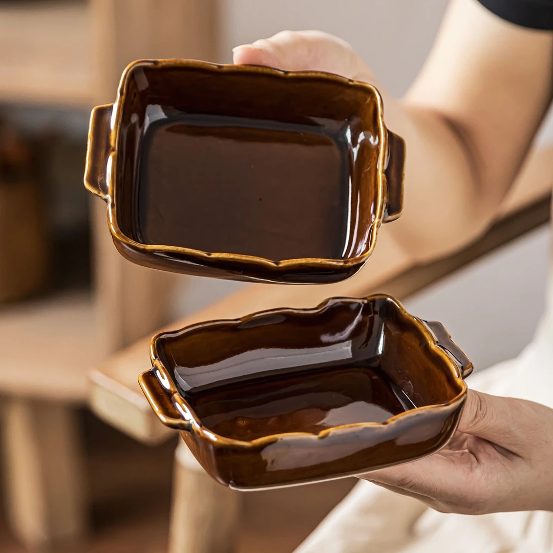 新款中式双耳碟加厚骨碟盘子窑变微瑕沙拉碟做旧小碟子陶瓷早餐