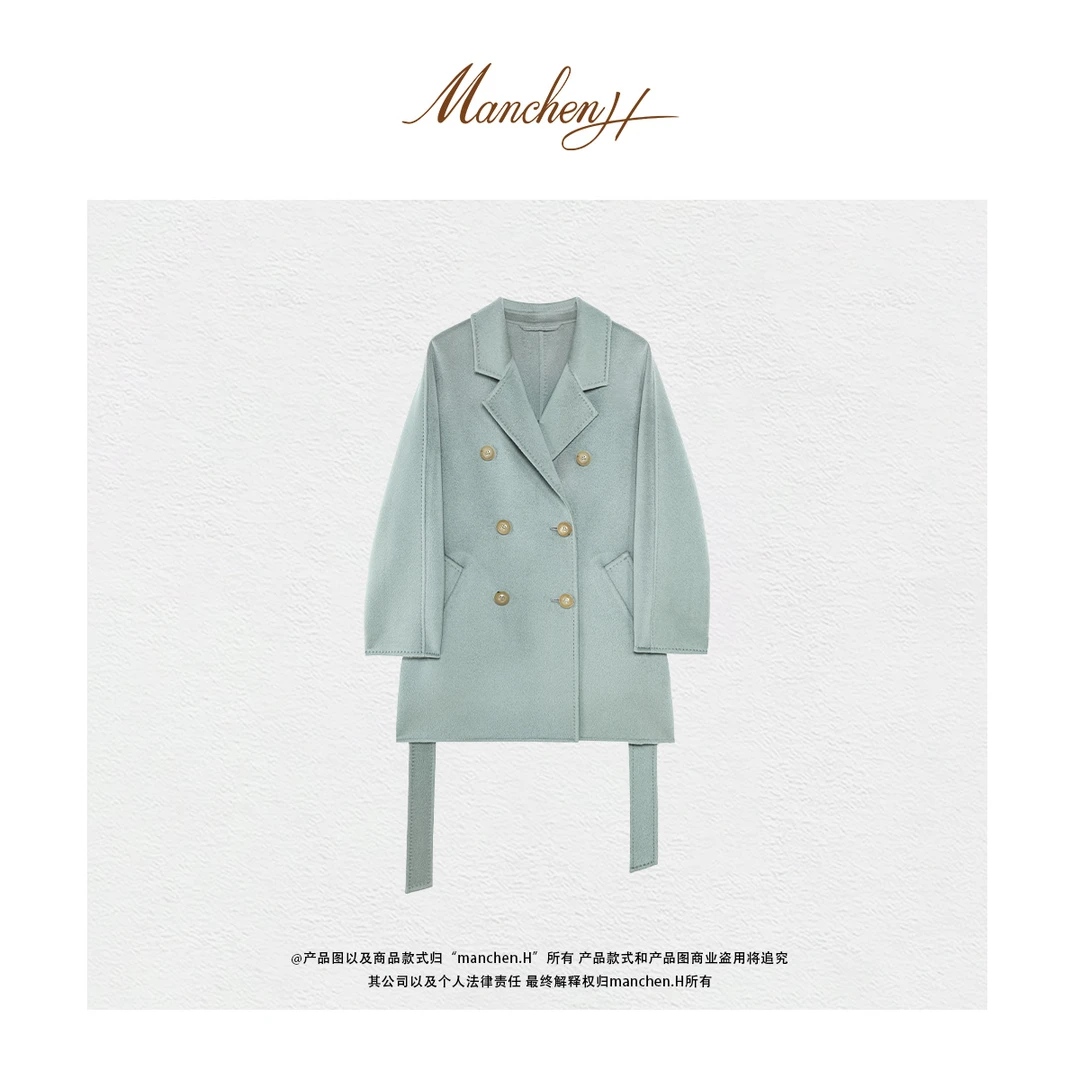 Manchenh"静影浮光"高定100小山羊绒散毛染色气质六粒扣羊绒大衣