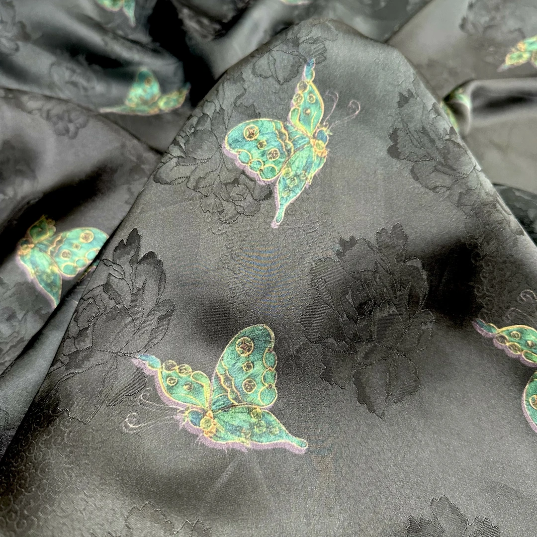 【青蝶】高定新中式香云纱 花萝提花布头（开裁不退换）