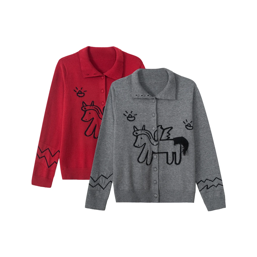 【格雷木马】冬季新款安哥拉纤绒纱马年定制针织提花显瘦毛衣LS5168