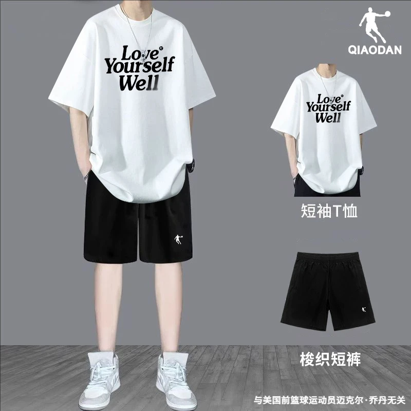 乔丹休闲运动套装男士2025夏季新款潮流宽松短袖短裤青少年两件套