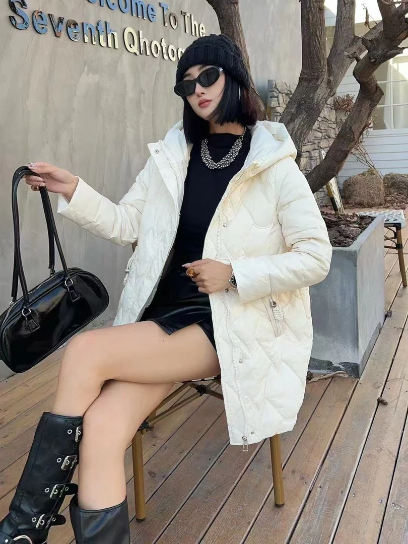 冬款小个子连帽中长款羽绒外套24505