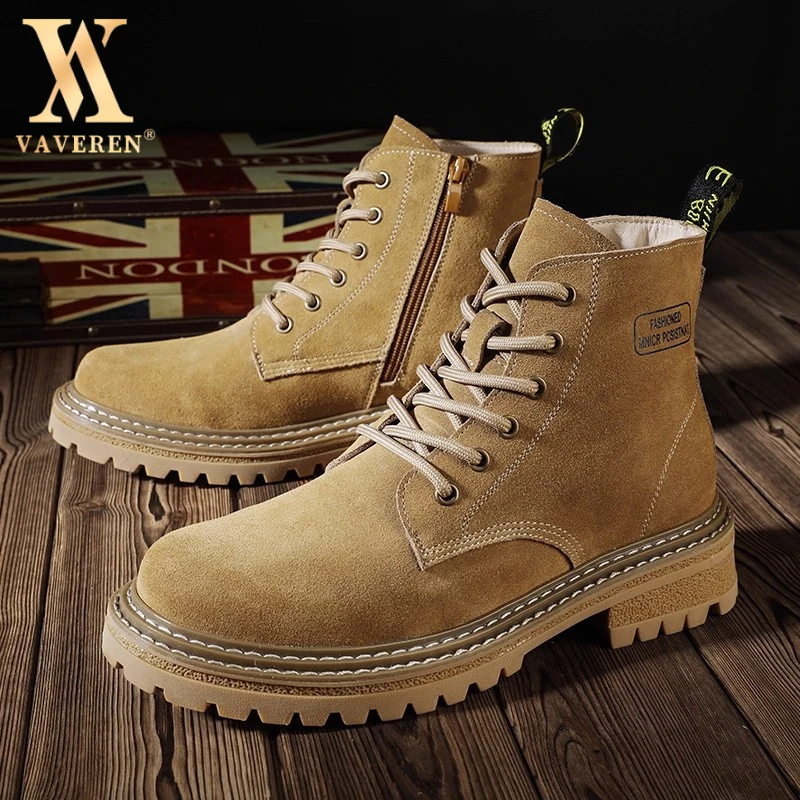 马丁靴男复古高帮鞋男反绒牛皮靴子潮流侧拉链英伦男款磨砂马丁靴