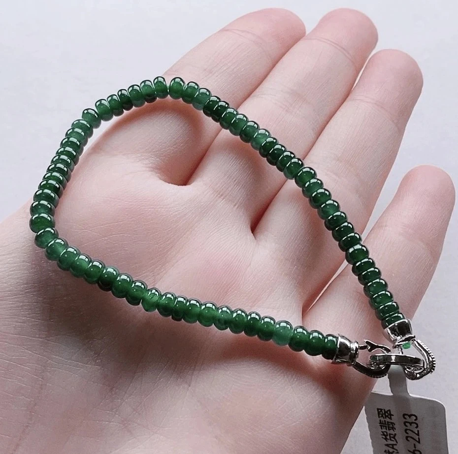 正品天然翡翠手链 冰辣绿算盘珠翡翠手链 卡4+ 女款 同款发其一