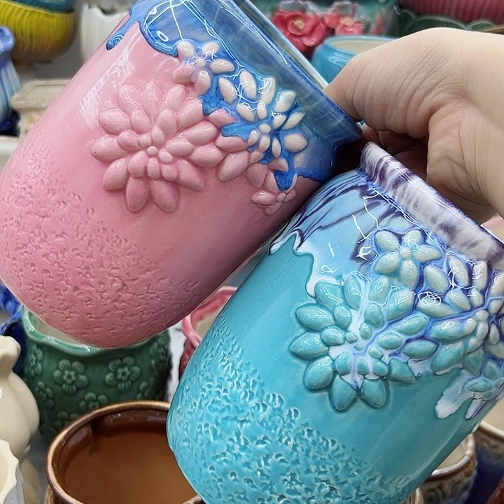 多肉绿植陶瓷花盆9.9包邮，有孔