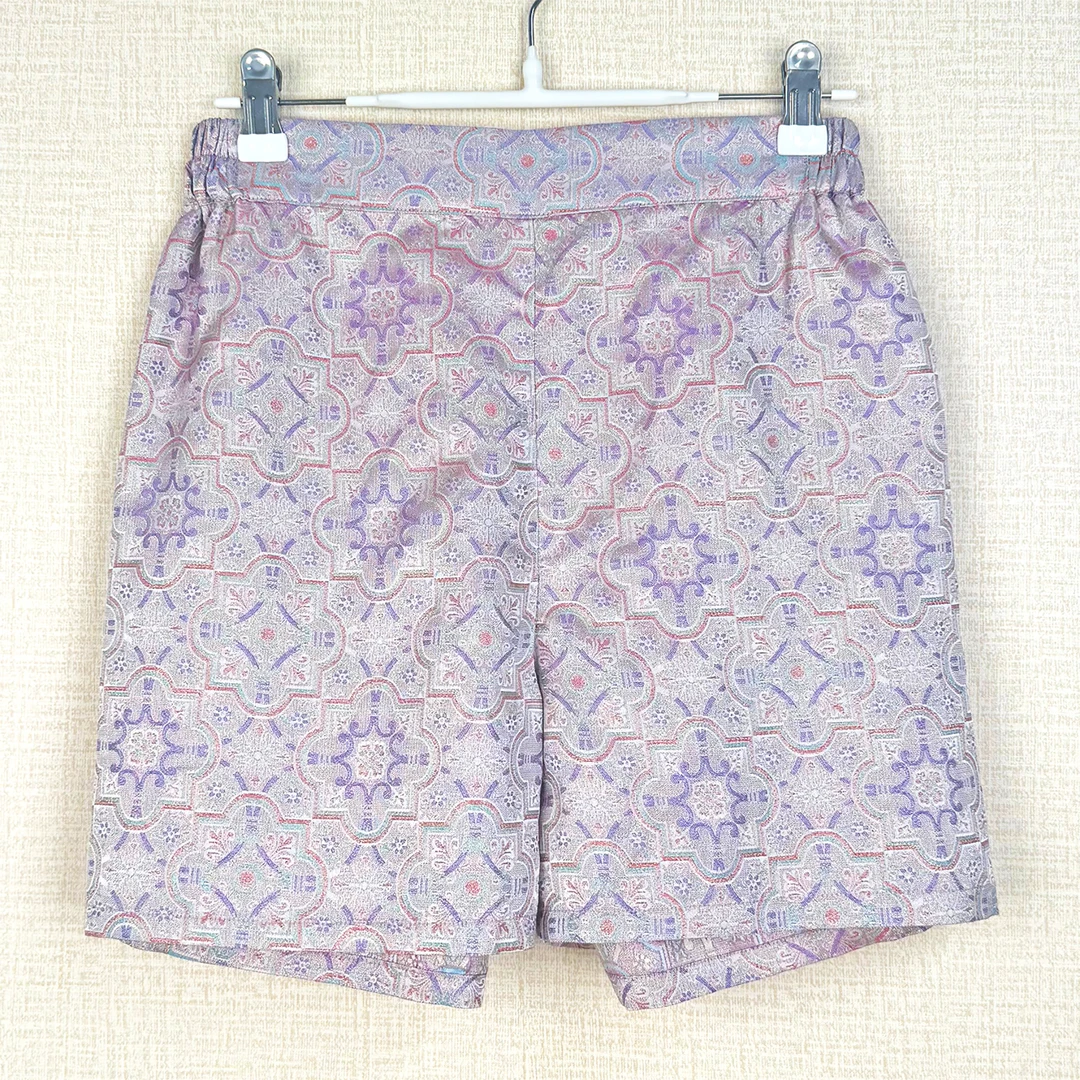 【短裤】女装短裤桑蚕丝裤子宋锦五分裤显瘦龟裂纹阔腿裤夏季高腰裤