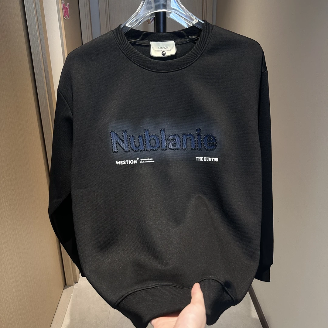 秋季潮牌重磅刺绣卫衣男款春秋款百搭圆领印花情侣上衣百搭长袖男