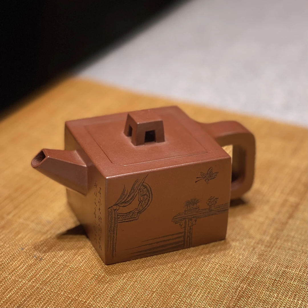 宜兴全手工四方壶120cc宜兴原矿红皮龙泥紫砂泡茶壶紫砂茶壶