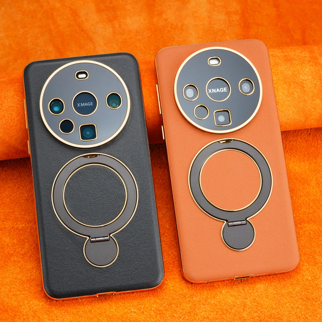 适用于华为Mate70Pro+真皮纳帕纹磁吸支架手机壳Mate60RS全包防摔