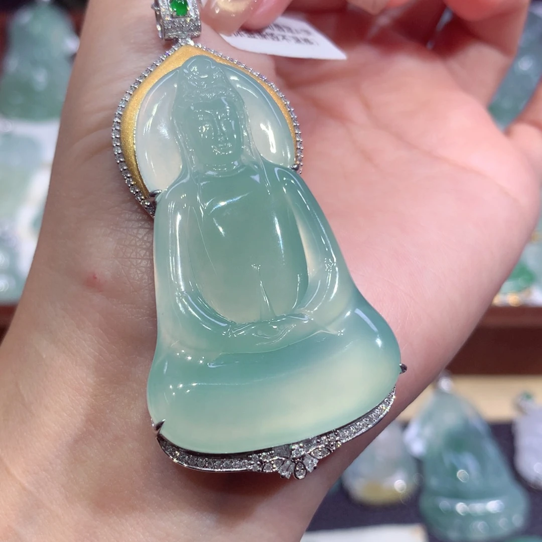 吊坠(不含链)18K金镶嵌翡翠