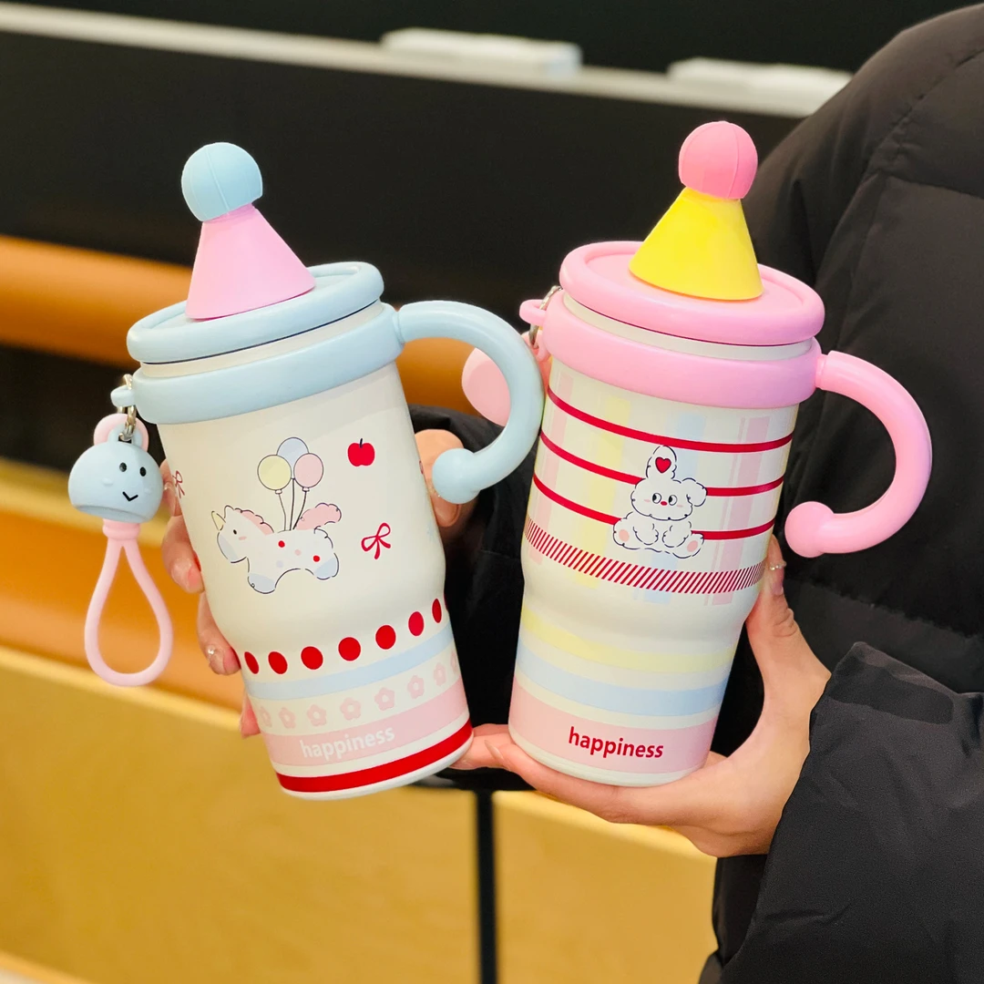 便携户外儿童创意大容量保温杯吸管轻奢水杯子