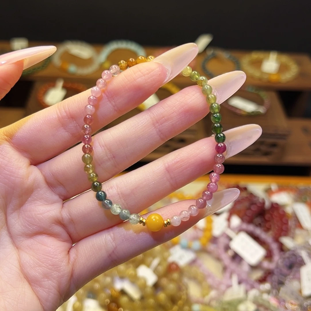 烟晶手链银S925镶嵌碧玺1341