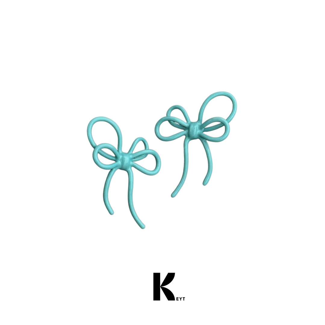 KEYT 铜合金耳饰 蓝银双色色双层蝴蝶结耳环A81