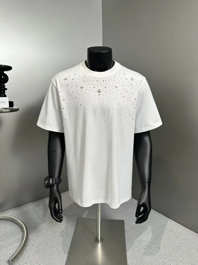 10时尚潮牌T恤男女大码气质高奢纯棉短袖澳钻烫钻