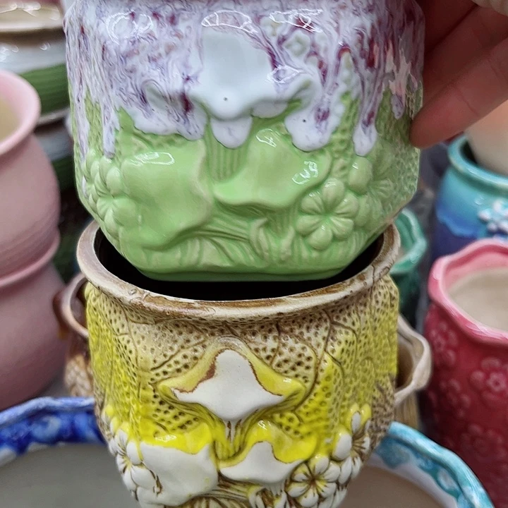 多肉绿植陶瓷花盆9.9包邮，有孔