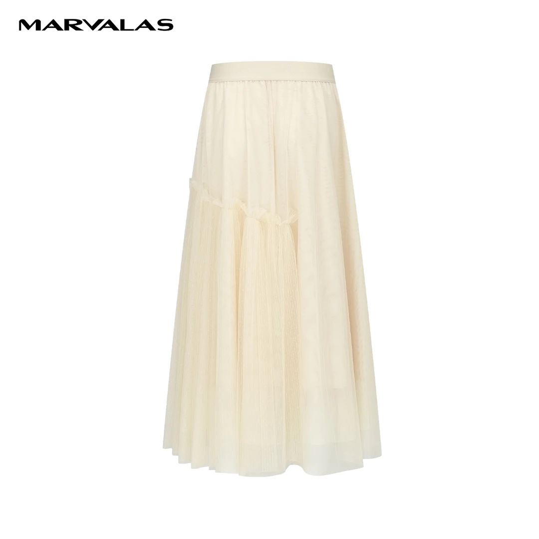 【力力淘】M207305012曼德诗不规则纯色半身裙2023秋季网纱中长裙