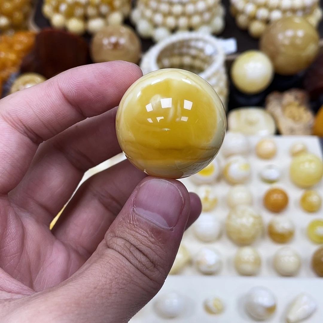 蜜蜡未镶嵌珠宝奇石32.6mm【溶洞妖花石膏白】打孔不予退货
