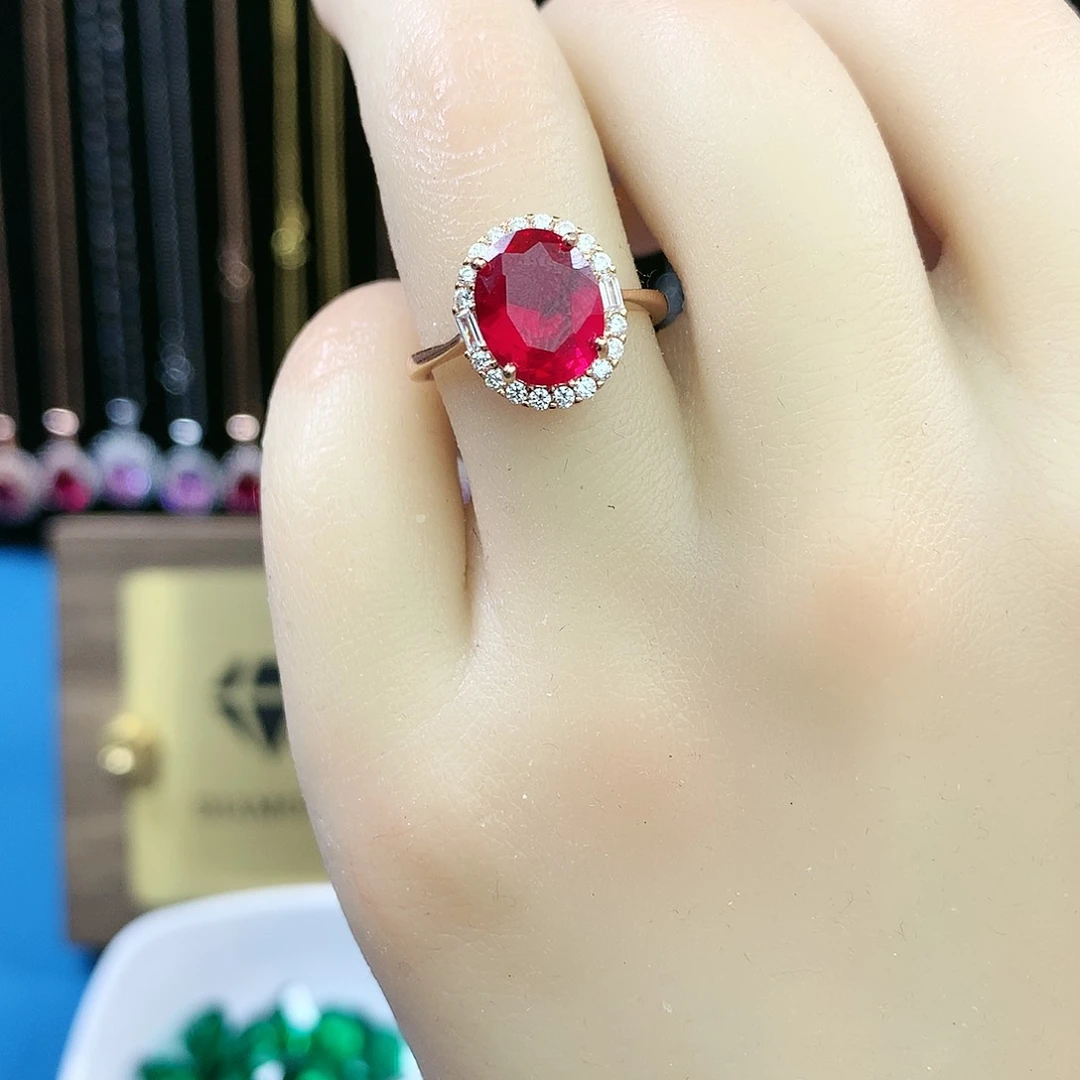 红宝石戒指银S925镶嵌