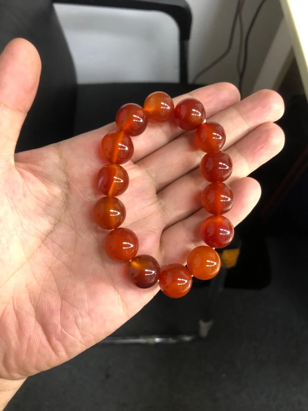 卡14玛瑙红手串一条14颗天然飘花玛瑙微瑕