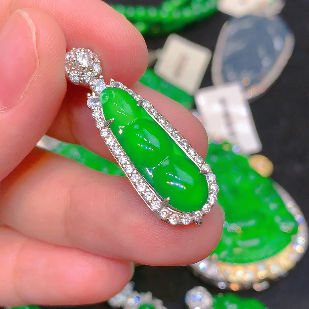 吊坠(不含链)银S925镶嵌翡翠翡翠