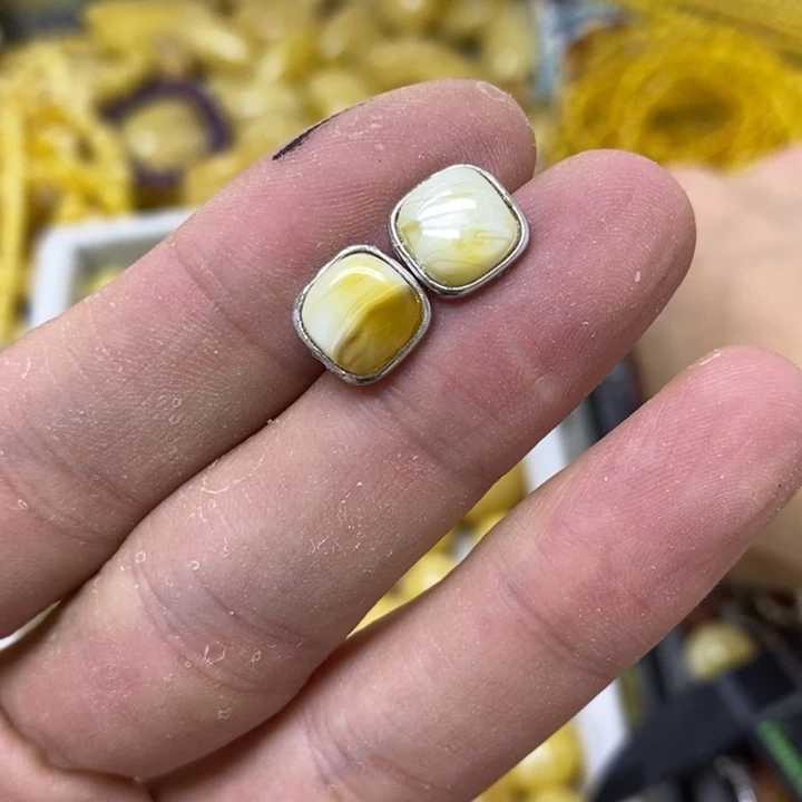 裸石蜜蜡银S925镶嵌耳钉