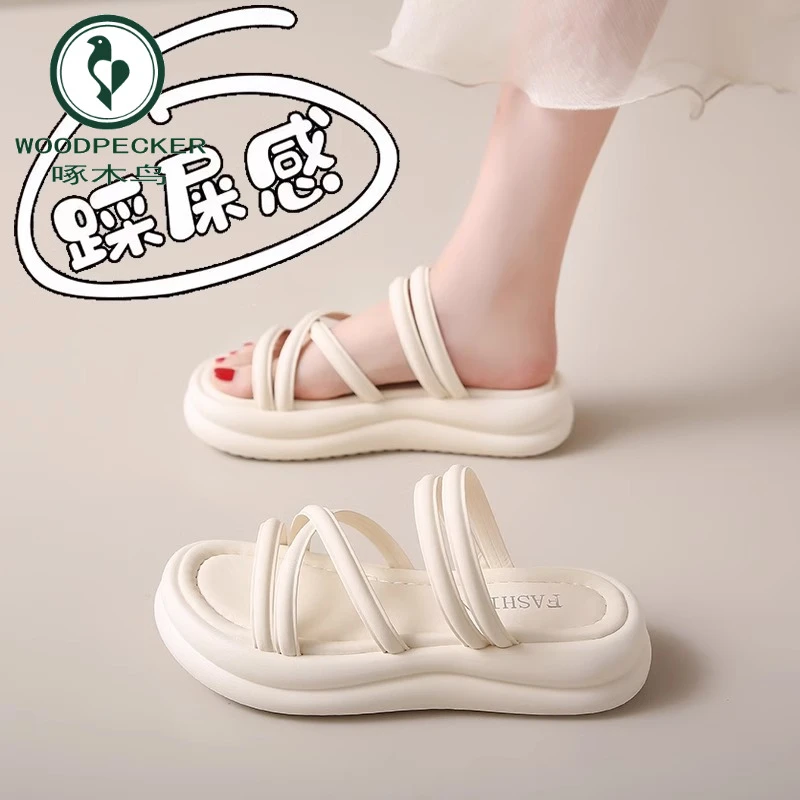 啄木鸟踩屎感两穿凉鞋女2025新款夏季外穿百搭配裙子一脚蹬凉拖鞋