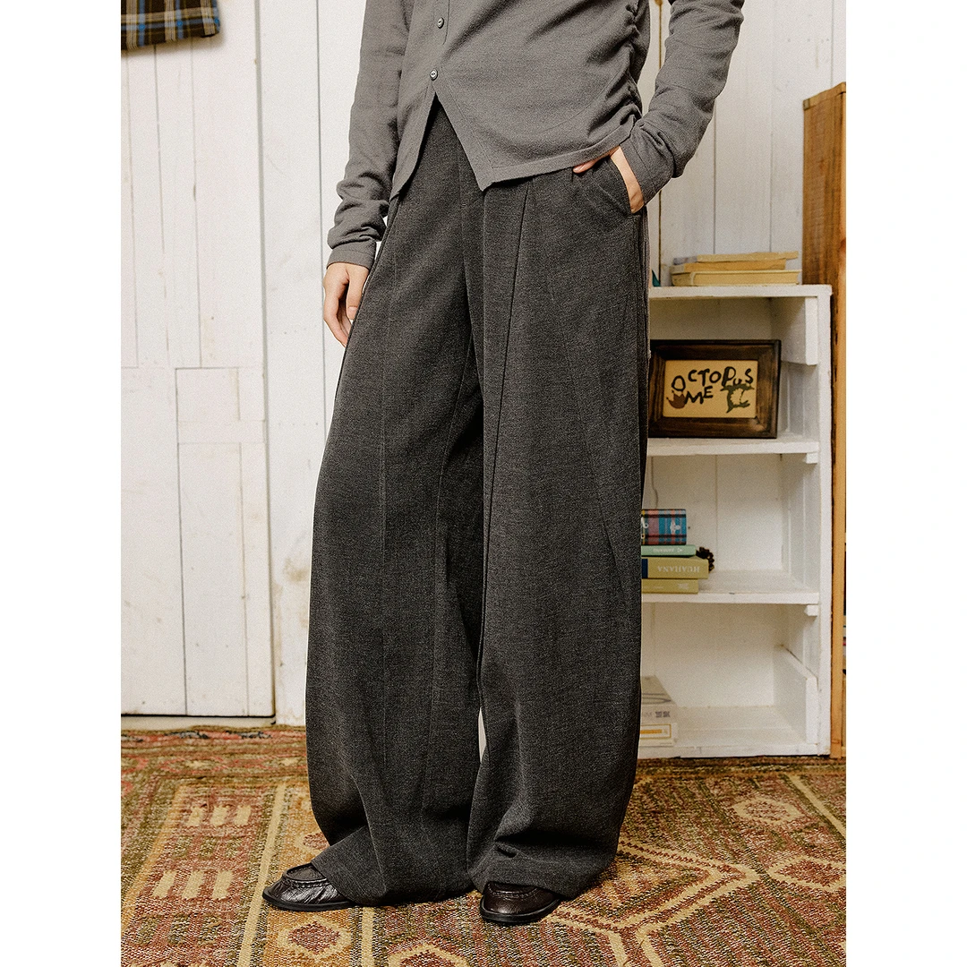 章鱼家【休闲风】秋季对称压褶宽松直筒裤潮流百搭长裤octopusme