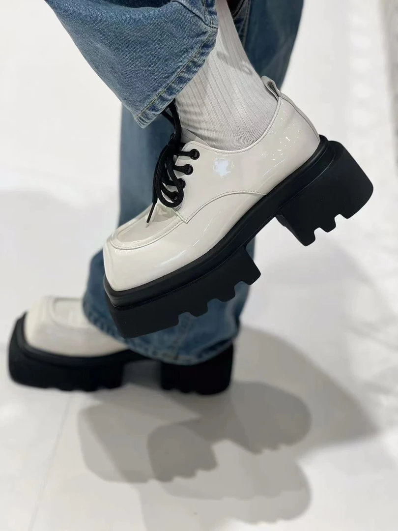 6902（6.5cm)方头四季厚底松糕鞋时尚休闲百搭春季英伦风粗跟女鞋