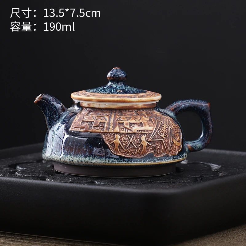 【西泠大咖上新】三星堆系列明珠蓝拉丝青铜壶中式茶壶高档茶具HF