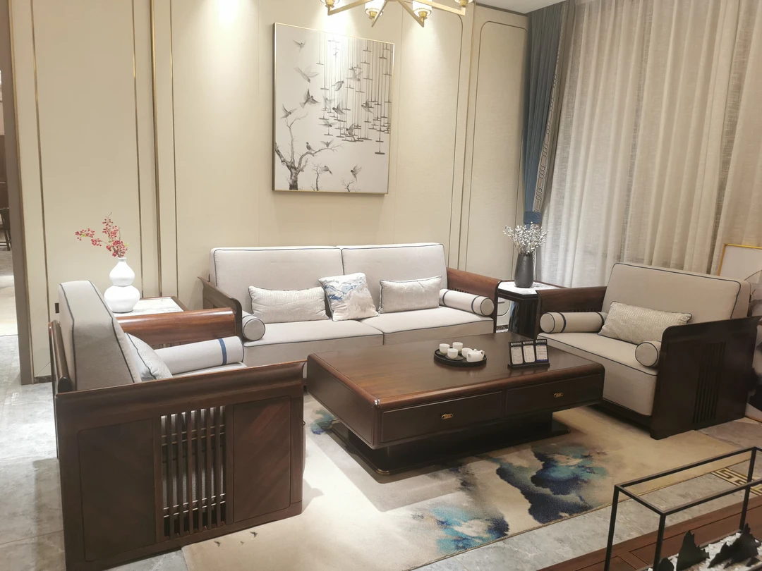 御宝坊家具黑檀新中式6101（1+1+3）实木沙发