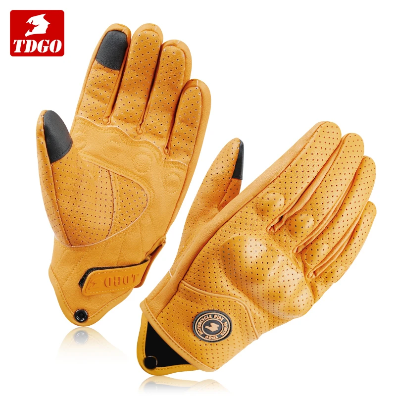 摩托车真皮手套骑士骑行半指四季复古机车防风防摔可触屏防护手套